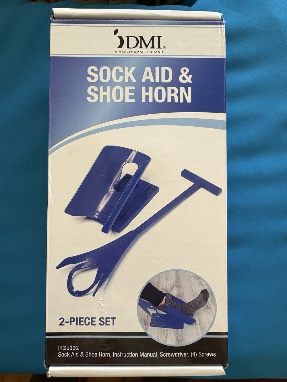 DMI Sock Aid & Shoe Horn Mobility Kit Helps Put Socks On Off No Bending New